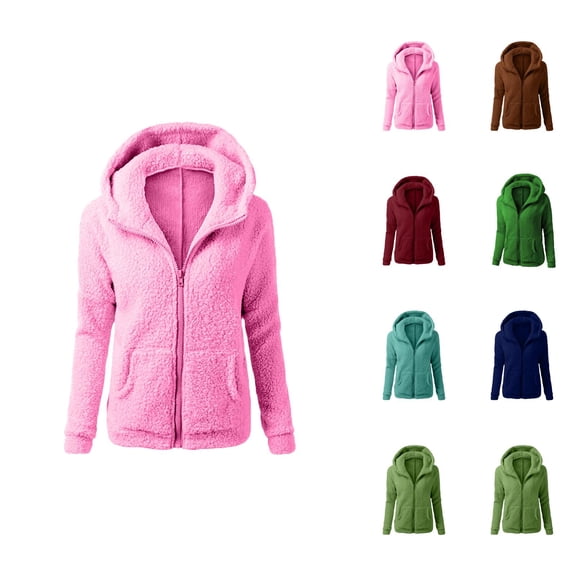 Fleece Jacket Hoodie for Women 2025 Fall Winter Long Sleeve Fuzzy Zip Up Hooded Sweatshirt with Pockets Coat Outerwear