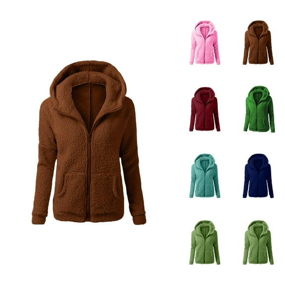 Fleece Jacket Hoodie for Women 2025 Fall Winter Long Sleeve Fuzzy Zip Up Hooded Sweatshirt with Pockets Coat Outerwear