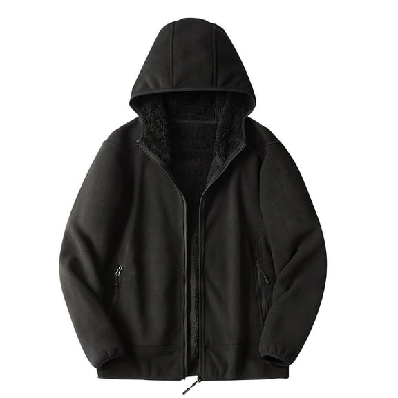 Fleece Jacket Men Full Zip Long Thermal Cardigan Fleece-Lined Hoodies Fall Winter Tracksuit Top Windbreak Sweatshirt Fuzzy Outwear Plush Casual Zipped Jackets