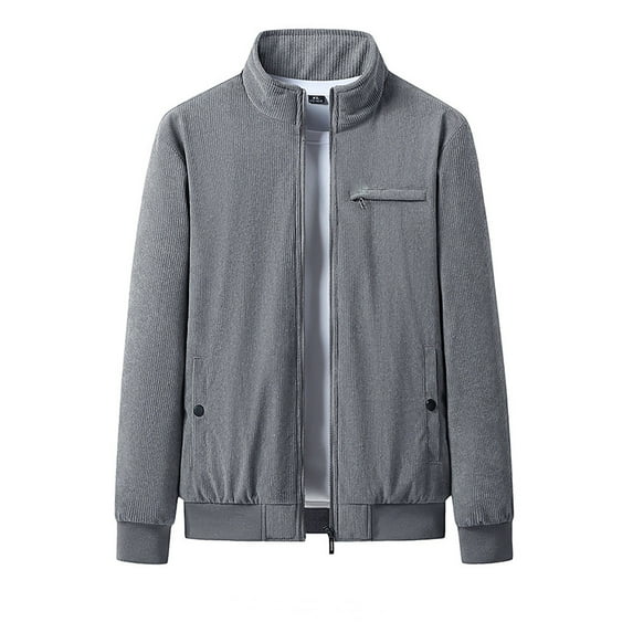 Fleece Jacket Men - Long Sleeve Full Zip Jacket Coat Mens Solid Color Stand Collar Chest Pocket Warm Winter Outwear (3XL, Gray A)
