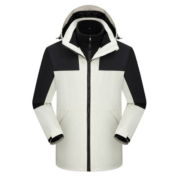 Fleece Jacket Men Ski Jacket Men 3 In 1 Hooded Winter Sherpa Fleece Lined Coats with Pockets Warm Hiking Stand Collar Full Zip Wind Breaker Jackets Outdoor Trendy Outerwear 4Xl