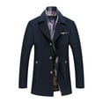 thumbnail image 1 of Jacket Men Slim Fit Double Long Jacket Cotton Blend Peacoat Peacoat with Pockets, Navy, Size XXL, 1 of 4