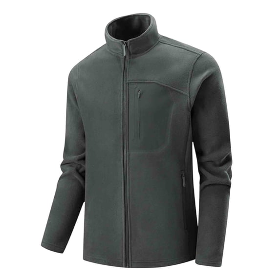 Fleece Jacket Men Stand Collar Zip Up Outdoor Jacket with Pockets Solid Color Loose Warm Long Sleeve Windbreaker Coat For Winter Casual Cycling Running