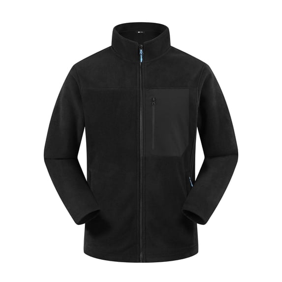 Fleece Jacket Men Stand Collar Zip Up Outdoor Jacket with Pockets Solid Color Loose Warm Long Sleeve Windbreaker Coat For Winter Casual Cycling Running