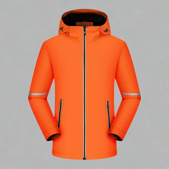 Fleece Jacket Men Waterproof Jackets for Men Winter Sherpa Fleece Lined Zip up Hooded Coats with Reflective Strip Hiking Windproof Long Sleeve Zipper Pockets Raincoats Outdoor Outerwear