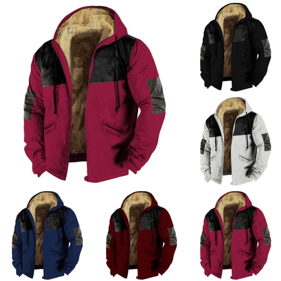 Jacket Men Zip Up Drawstring Hooded Jackets Winter Warm Coat with Pockets Heavyweight Outwear Loose Fit Fall Jackets