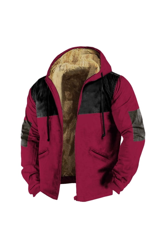 Fleece Jacket Men Zip Up Drawstring Hooded Jackets Winter Warm Coat with Pockets Heavyweight Outwear Loose Fit Jackets for Men