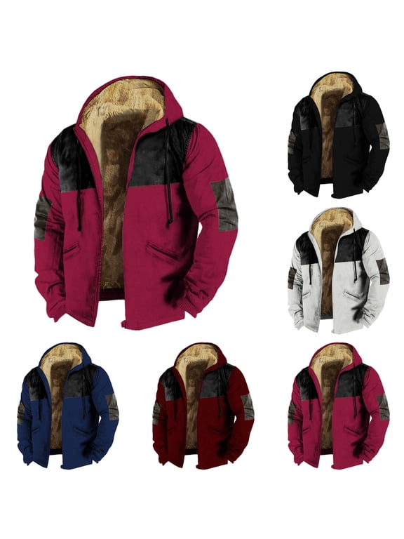 Jacket Men Zip Up Drawstring Hooded Jackets Winter Warm Coat with Pockets Heavyweight Outwear Loose Fit Jackets for Men
