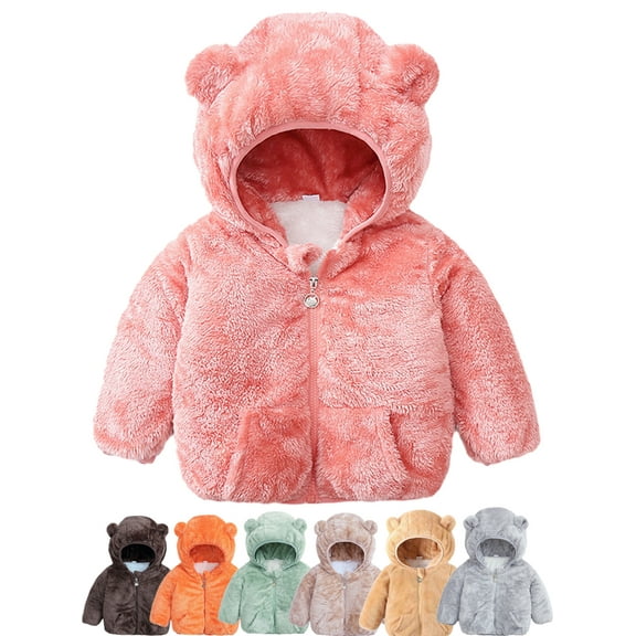 Fleece Jacket Toddler Girls Boys Cute Bear Ear Hoodie Coat Warm Winter Outwear 1-6T