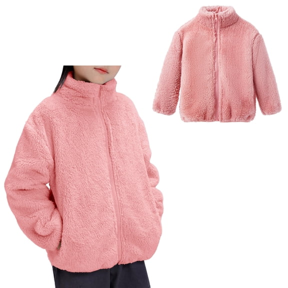 Fleece Jacket Winter Coat Boys Long Sleeve Lightweight Zip Up Fuzzy Jacket Winter Clothes for Kids Girls 4-5 Years