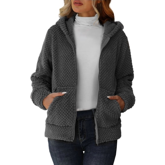 QHFBli Womens Winter Linened Hoodies Long Sleeve Button Down Jackets with Pockets Oversized Sherpa Fuzzy Warm Coats