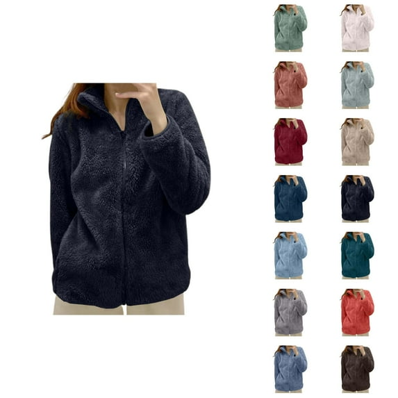 Fleece Jacket Women 2026 Casual Soft Warm Long Sleeve Stand Collar Full Zip Up Winter Coat Outerwear