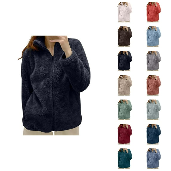 Fleece Jacket Women 2026 Casual Soft Warm Long Sleeve Stand Collar Full Zip Up Winter Coat Outerwear