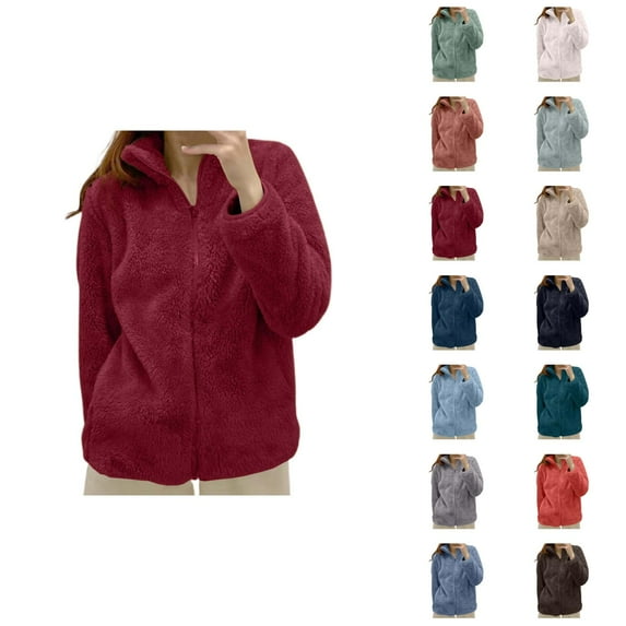 Fleece Jacket Women 2026 Casual Soft Warm Long Sleeve Stand Collar Full Zip Up Winter Coat Outerwear