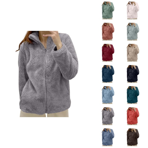 Fleece Jacket Women 2026 Casual Soft Warm Long Sleeve Stand Collar Full Zip Up Winter Coat Outerwear