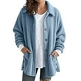 thumbnail image 1 of Fleece Jacket Women Button Down Long Sleeve Fuzzy Warm Jackets Fall Clothes Winter Coats, 1 of 5