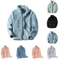 thumbnail image 1 of Fleece Jacket Women Dqueduo Women's Solid Color Fleece-Lined Long Sleeve Coat – Cozy Winter Warm Round Neck Top Light Blue XL, 1 of 4