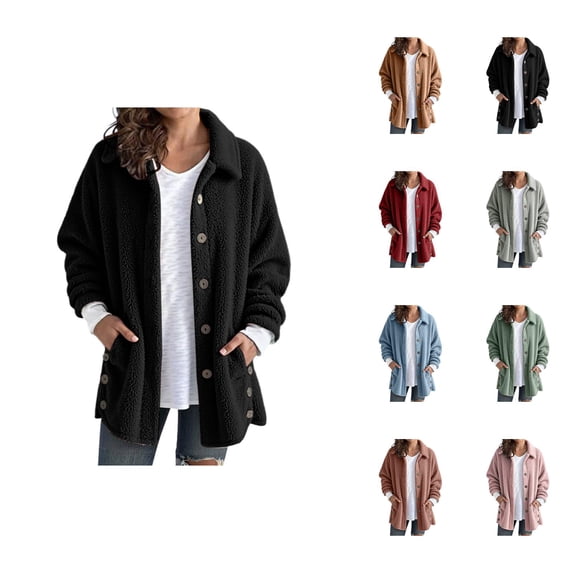 Jacket Women Fall Winter Long Sleeve Casual Button Down Collared Bed Jackets Fuzzy Warm Coat Outerwear