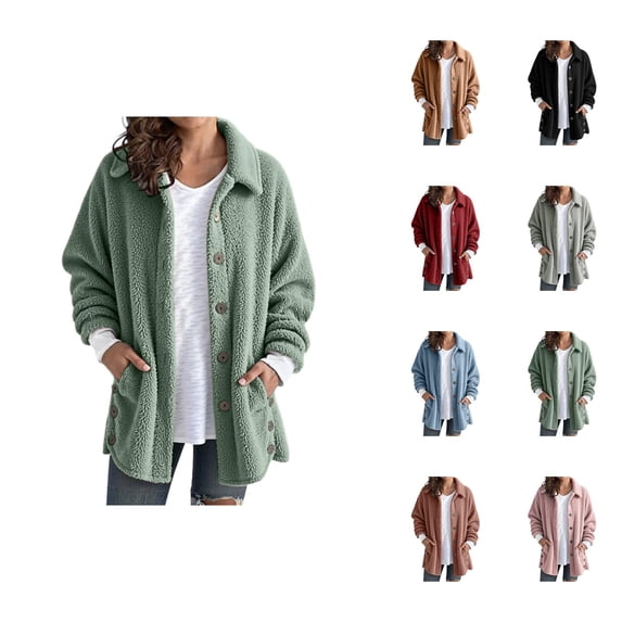 Jacket Women Fall Winter Long Sleeve Casual Button Down Collared Bed Jackets Fuzzy Warm Coat Outerwear