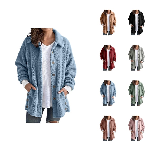 Jacket Women Fall Winter Long Sleeve Casual Button Down Collared Bed Jackets Fuzzy Warm Coat Outerwear