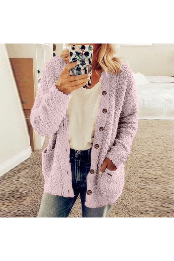 Fleece Jacket Women Fall Winter Long Sleeve Double Face Fleece Button Front Hooded Jacket For A Casual Warm Layered Look Lightweight Jacket Women