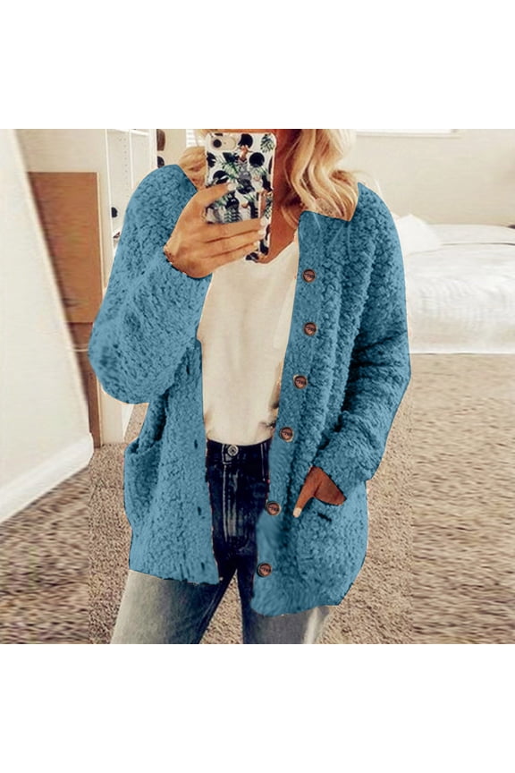 Fleece Jacket Women Fall Winter Long Sleeve Double Face Fleece Button Front Hooded Jacket For A Casual Warm Layered Look Lightweight Jacket Women