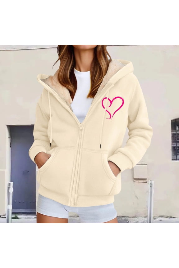 Jacket Women Heavyweight Jackets Cozy Lined Hooded Open Front Cardigan for Autumn Winter Outdoor Activities Womens Winter Coat Beige L