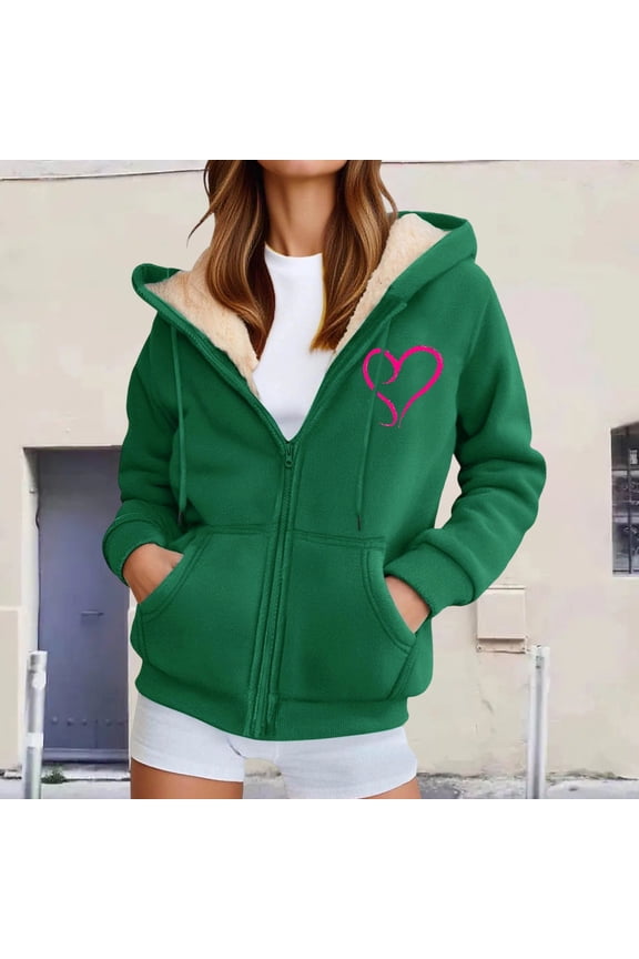 Jacket Women Heavyweight Jackets Cozy Lined Hooded Open Front Cardigan for Autumn Winter Outdoor Activities Womens Winter Coat Green L
