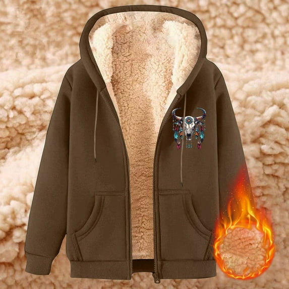 Fleece Jacket Women Heavyweight Fleece Jackets for Cozy Winter Hooded Open Front Cardigan Top Womens Coats Brown XXL