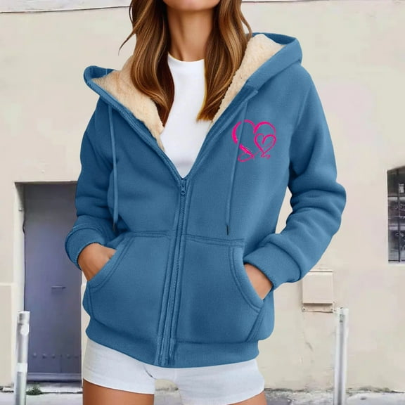 Fleece Jacket Women Heavyweight Fleece Jackets for Winter Warm Lined Hooded Open Front Coat Soft Cozy Outerwear with Pockets Coats for Women Blue L