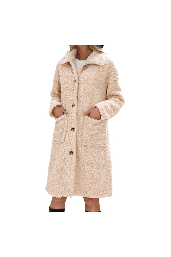 Fleece Jacket Women Light Open Front Oversized Cardigan Comfy Sherpa Blanket Hoodie Warm Winter Coats with Pockets Beige, M