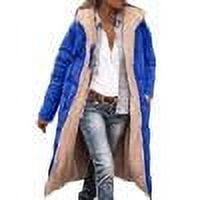 Fleece Jacket Women Long Puffer Coat Women Oversized Reversible Jackets Shearling Hooded Winter Fashion Coat Clothes Blue M
