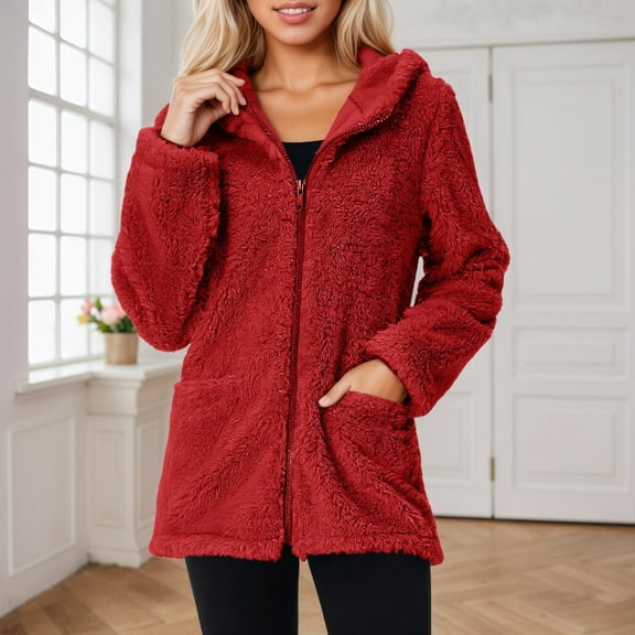 Fleece Jacket Women Long Sleeve Zipper Hooded Fuzzy Warm Fleece Jacket Womens Fall Jackets Cute Jackets for Women