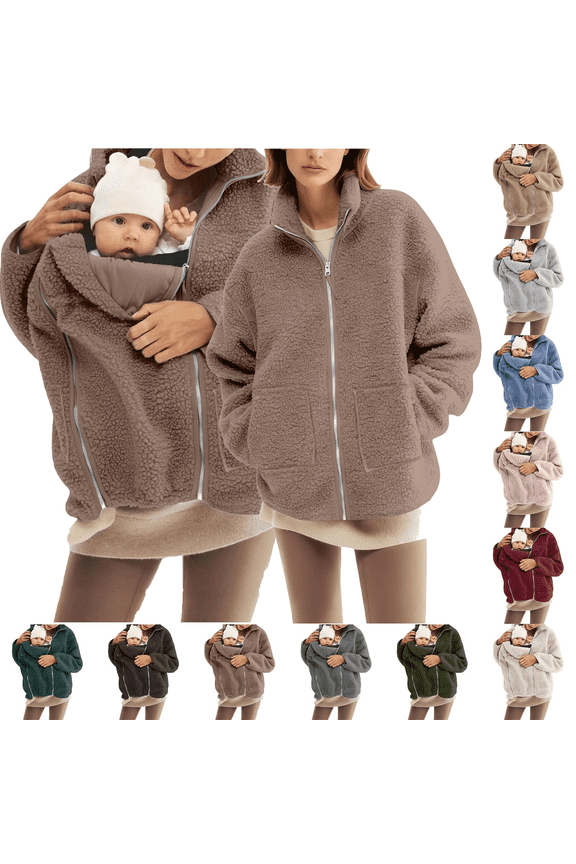 Fleece Jacket Women Maternity Zip Up Fuzzy Jackets with Kangaroo Pocket Winter Warm Coat for Women Thicken Casual Maternity Clothes