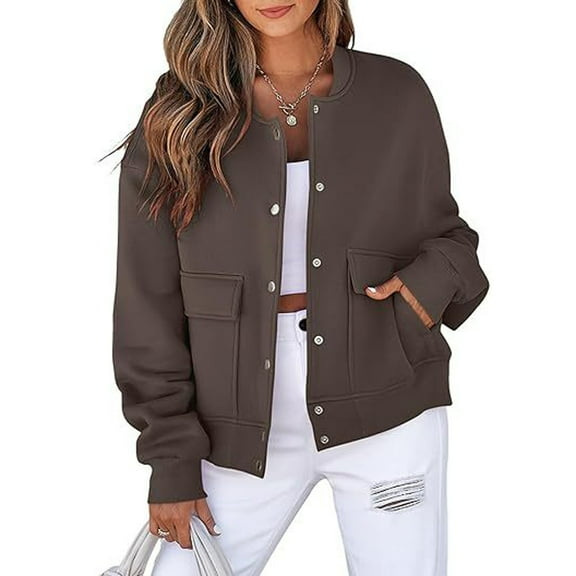 Fleece Jacket Women Oversized Bomber Jacket Fall Winter Lightweight Business Vintage Crop Jackets Coat Brown S