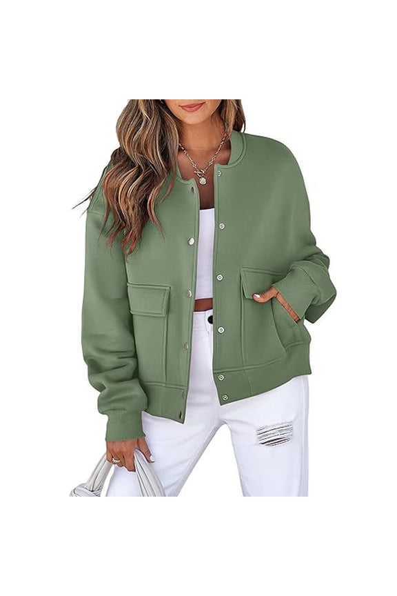 Fleece Jacket Women Oversized Bomber Jacket Fall Winter Lightweight Business Vintage Crop Jackets Coat Light Green XL