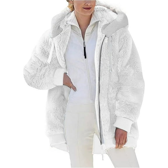 Fleece Jacket Women Plus Size Warm Winter Coats Fluffy Sherpa Hoodie Zip up Casual Color Block Faux Fur Cardigan Coat Shaggy Cardigan Sweater Outerwear