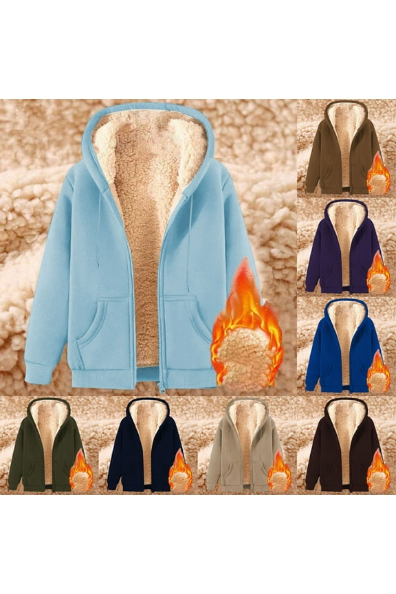 Fleece Jacket Women Plus Size Winter Long Sleeved Cardigan Pockets Warm Plush Hooded Jacket Fleece Sweater Coat for Women Solid Coat Zipper Sweatshirt