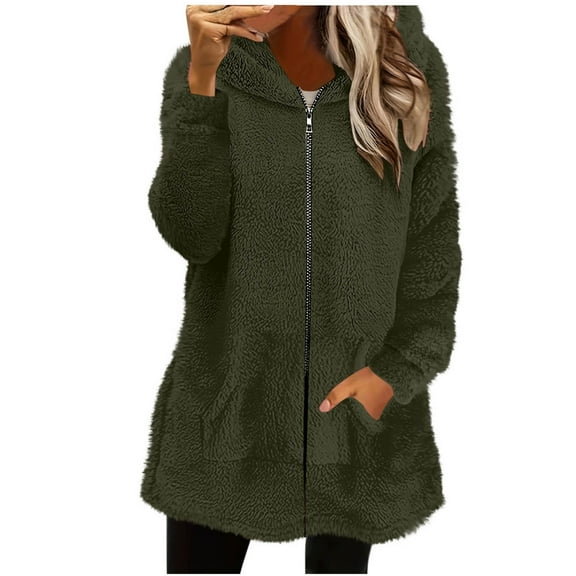 Fleece Jacket Women Sevevn Women's Fleece Coat Oversized Zip Up Hooded Jacket Winter Sherpa Coat