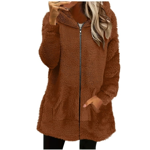 Fleece Jacket Women Sevevn Women's Fleece Coat Oversized Zip Up Hooded Jacket Winter Sherpa Coat
