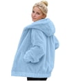 thumbnail image 1 of Fleece Jacket Women Sevevn Women's Fleece Hooded Jacket Black Cozy Warm Oversized Zip-Up Outerwear with Pockets Blue L, 1 of 9
