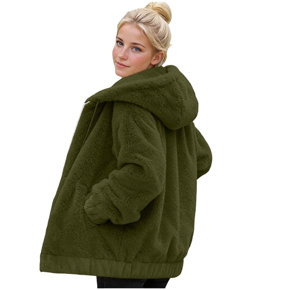 Fleece Jacket Women Sevevn Women's Fleece Hooded Jacket Black Cozy Warm Oversized Zip-Up Outerwear with Pockets Green XL