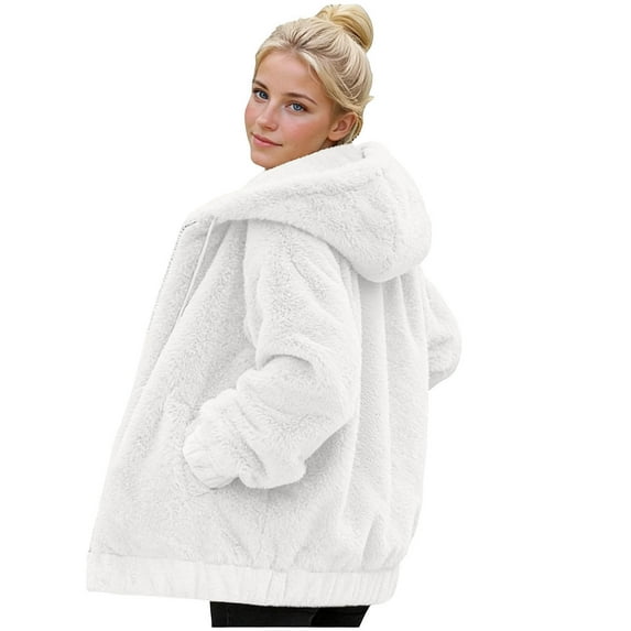 Fleece Jacket Women Sevevn Women's Fleece Hooded Jacket Black Cozy Warm Oversized Zip-Up Outerwear with Pockets White 3XL