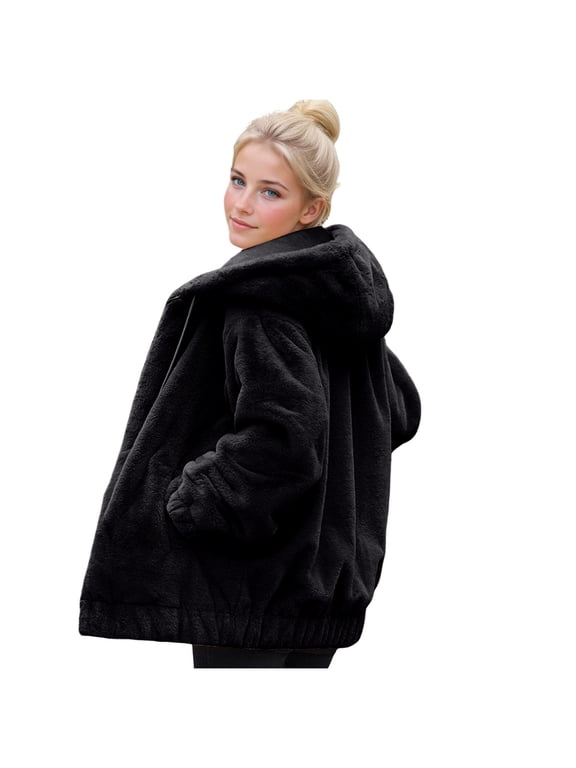 Fleece Jacket Women Sevevn Women's Fleece Hooded Jacket Cozy Warm Oversized Zip-Up Outerwear with Pockets