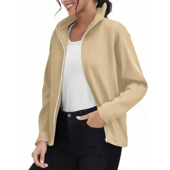 Fleece Jacket Women Sevevn Women's Solid Color Fashionable Loose Casual Long Sleeved Warm Suede Collar Jacket Top