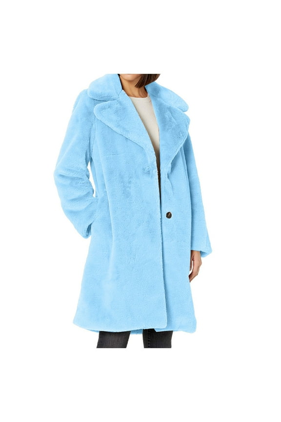Jacket Women Women Button Down Imitation Long Coat Plus Size Thick Jacket Shearling Jacket Women Blue M