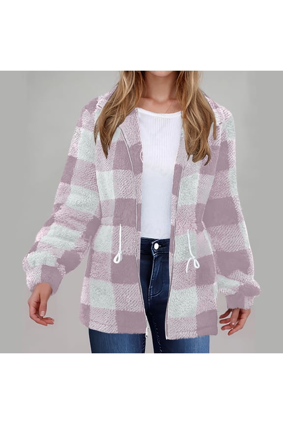 Jacket Women Women's Autumn/Winter Warm Plaid Lapel Zipper Coat Womens Trench Coat RD1 XXL