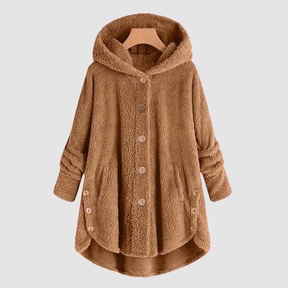 Jacket Women Women's Plus Size Casual Solid Color Plush Sweatshirt Hooded Loose Blouse Warm Coat Winter Coats for Women Brown XXL