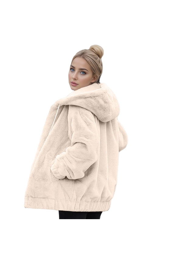 Fleece Jacket Women, Yigetop Womens Fuzzy Fleece Lapel Open Front Long Cardigan Coat Faux Warm Winter Outwear Jackets Sherpa Jacket Women Beige M