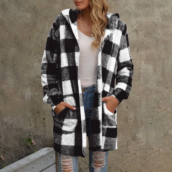 Fleece Jacket Women Zip Up Hoodie Long Sleeve Jackets for Women Fashion Casual Ladies Warm Coat Outerwear Hooded Sweatshirt Autumn Winter Black XXL